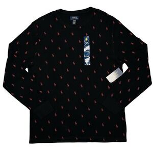 Polo Ralph Lauren Mens XL Black Red All Over Pony Thermal Waffle Sleep Shirt NEW